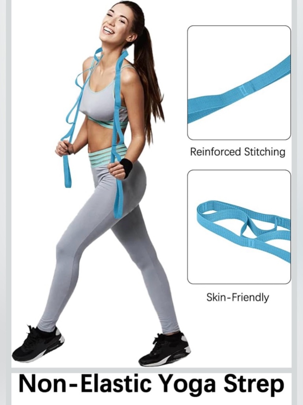 Non-Elastic Yoga Strap for Stretching and Flexibility - Blue